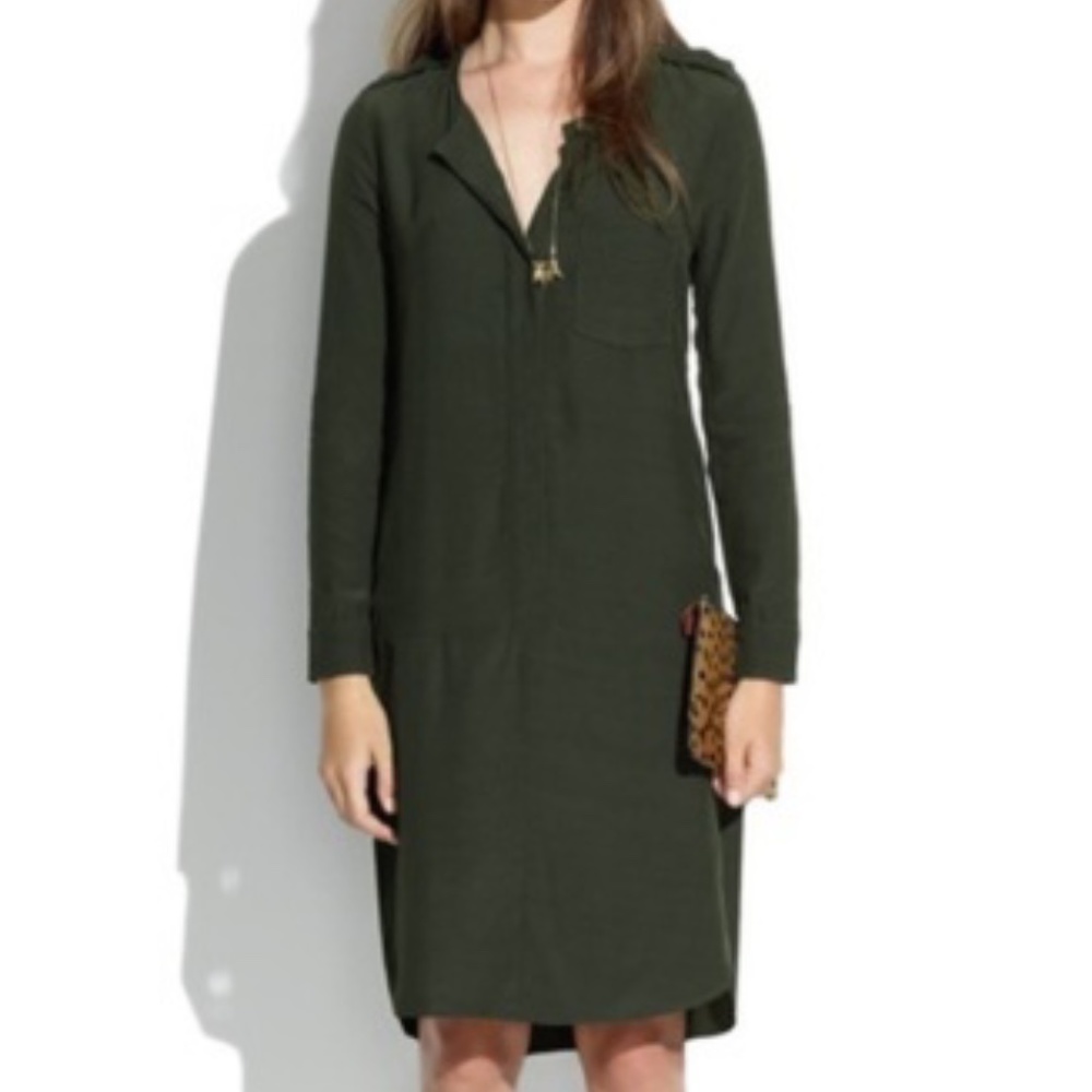 Madewell army green longsleeve dress